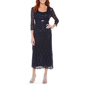 R&M Collection 3/4 Sleeve Sequin Lace Jacket Dress